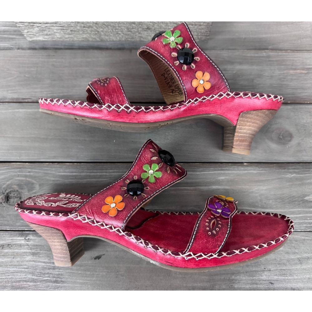 Spring Step L'Artiste Via Red Floral Whipstitch Kitten Heel Slide Sandal 10.5 11 - Picture 7 of 13